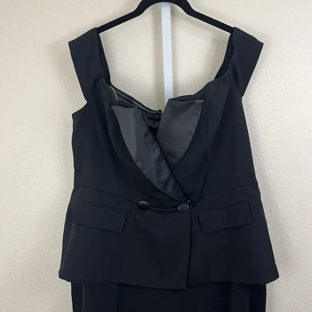 City Chic Sexy Tux Jumpsuit Womens Plus Size 18 Off The Shoulder Black Menswear - Picture 5 of 7